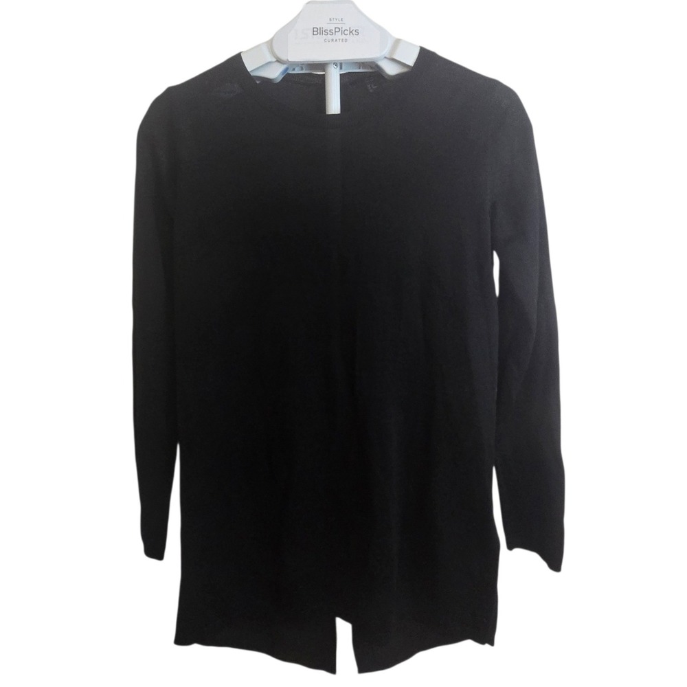 COS Wool Silk Button Back Top Black XS Minimalist Long Sleeve Workwear